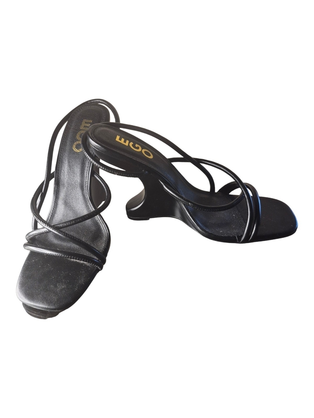 EGO Black Strappy Sculpted Mid-Heel Sandals